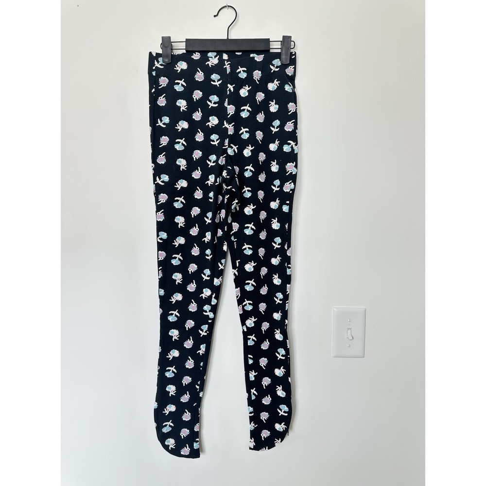 Kate & Mallory Womens XS Black White Floral Zipper Stretchy Leggings